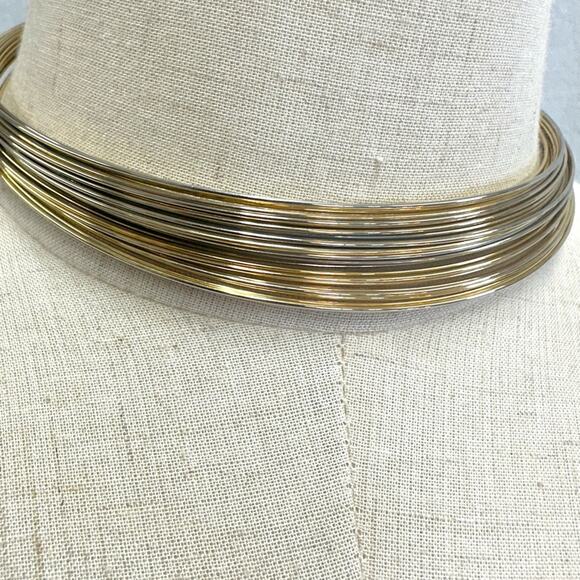 Vintage gold tone statement multi strand choker collar necklace - Picture 6 of 12